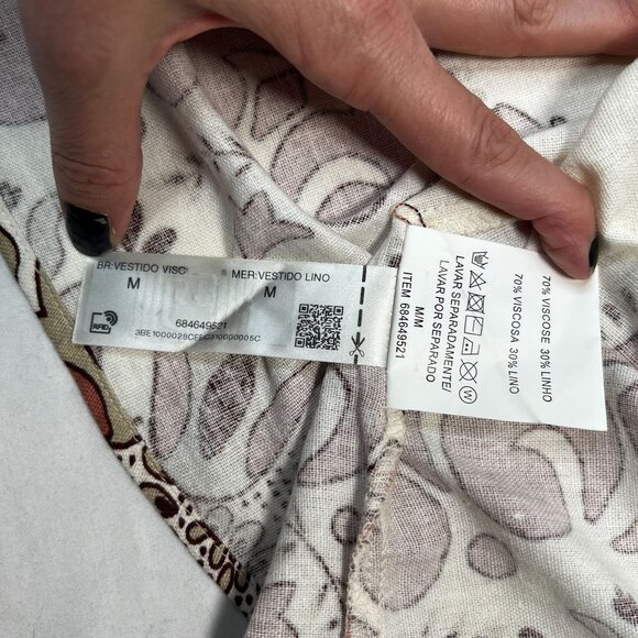 Marfinno Linen Medallion Maxi Dress Long Sleeve Cream Orange Medium - Picture 16 of 16